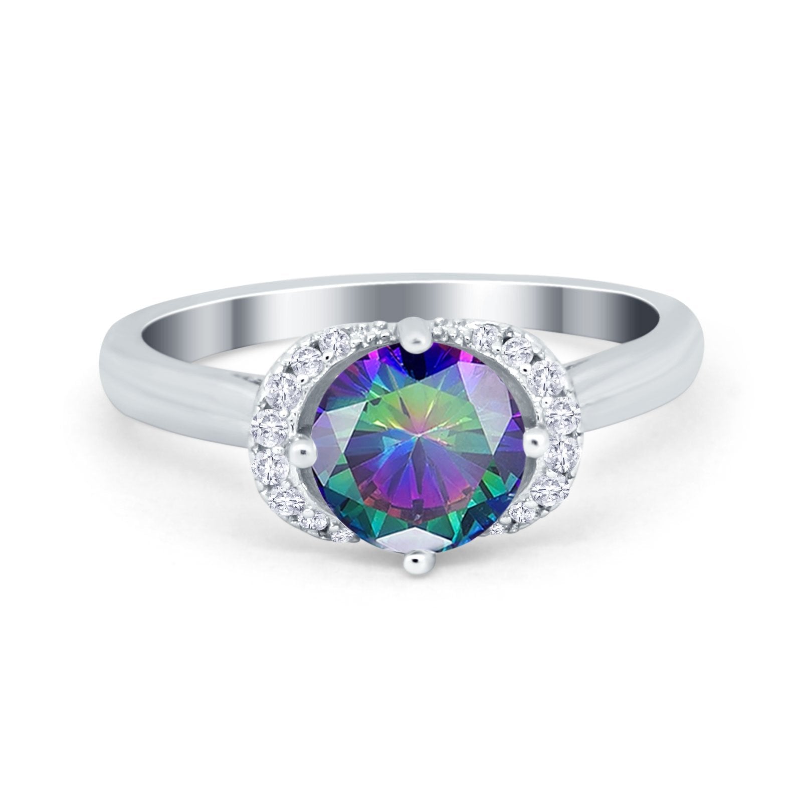 Art Deco Wedding Bridal Ring Round Simulated Cubic Zirconia 925 Sterling Silver