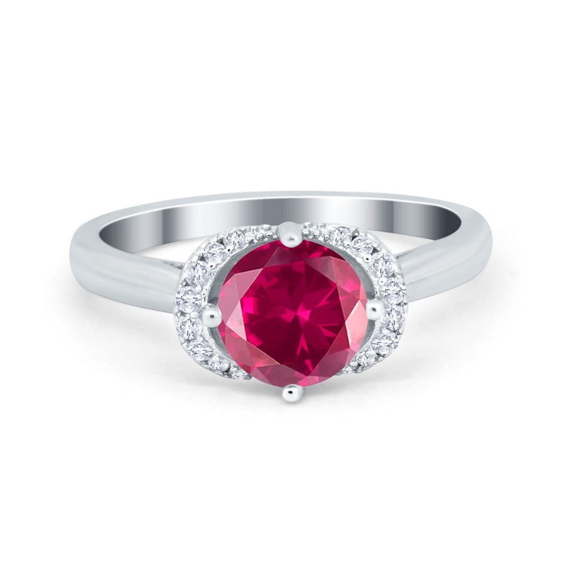 Art Deco Wedding Bridal Ring Round Simulated Cubic Zirconia 925 Sterling Silver