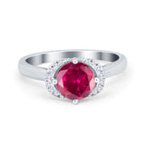 Art Deco Wedding Bridal Ring Round Simulated Cubic Zirconia 925 Sterling Silver