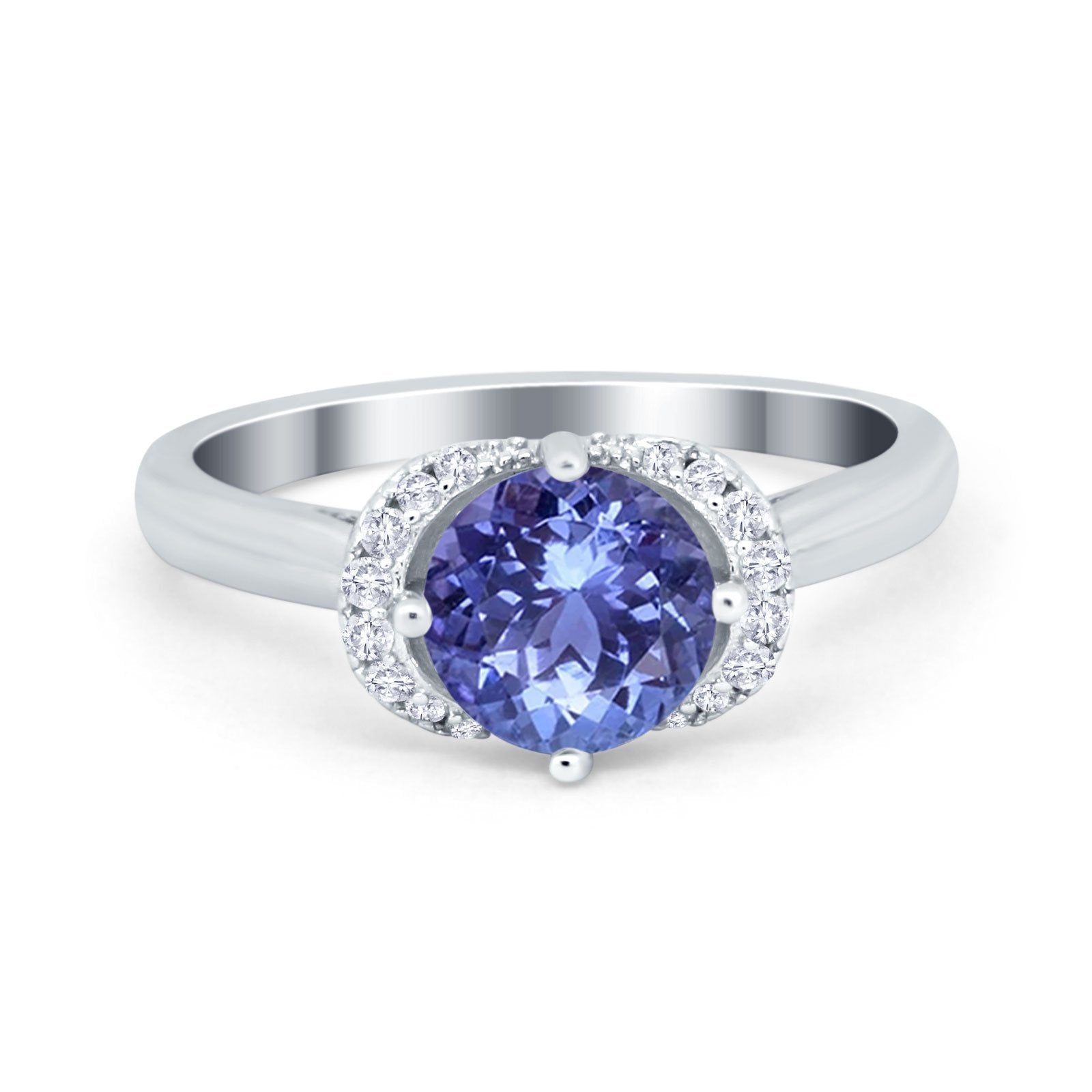 Art Deco Wedding Bridal Ring Round Simulated Cubic Zirconia 925 Sterling Silver