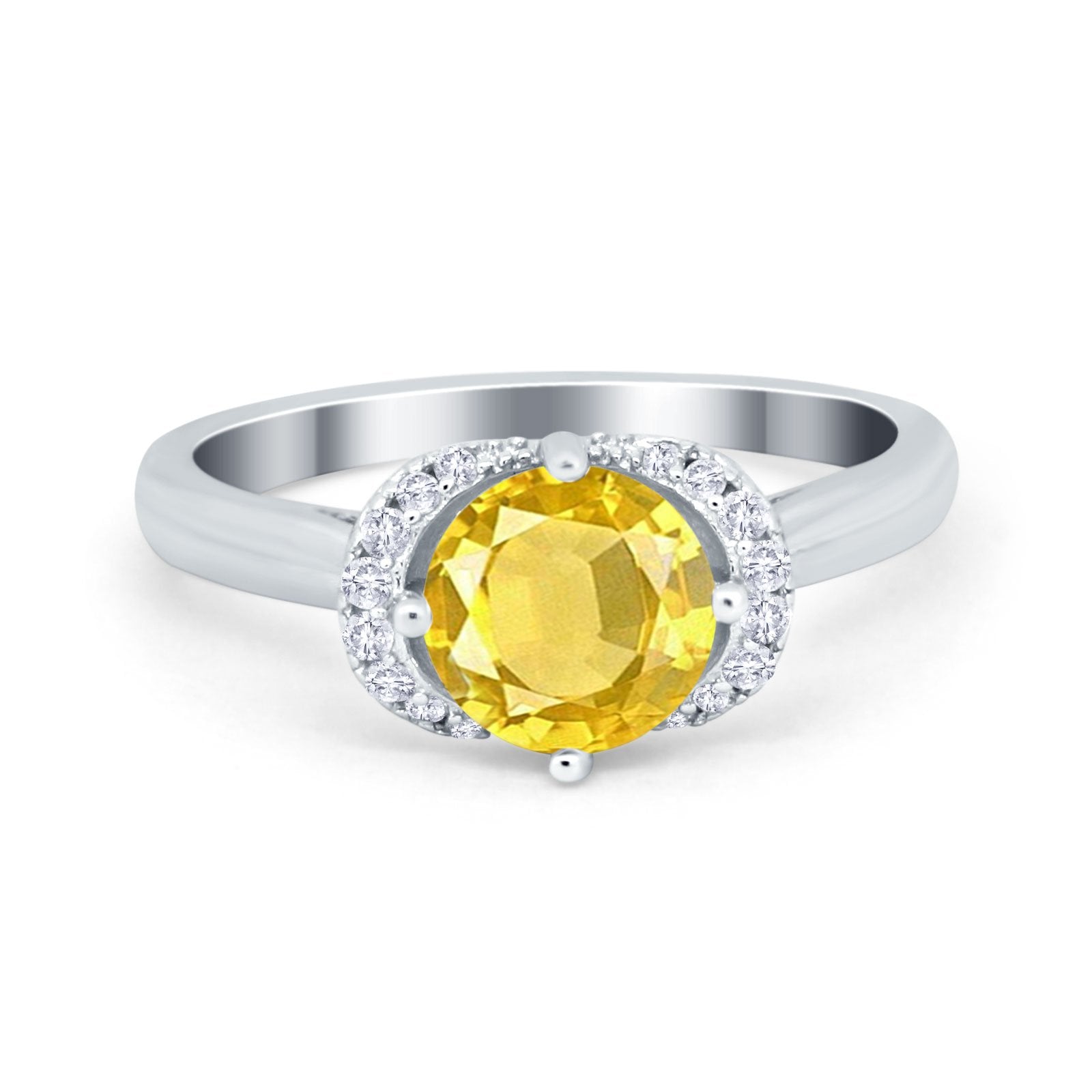 Art Deco Wedding Bridal Ring Round Simulated Cubic Zirconia 925 Sterling Silver