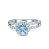 Halo Art Deco Wedding Ring Round Simulated Cubic Zirconia 925 Sterling Silver