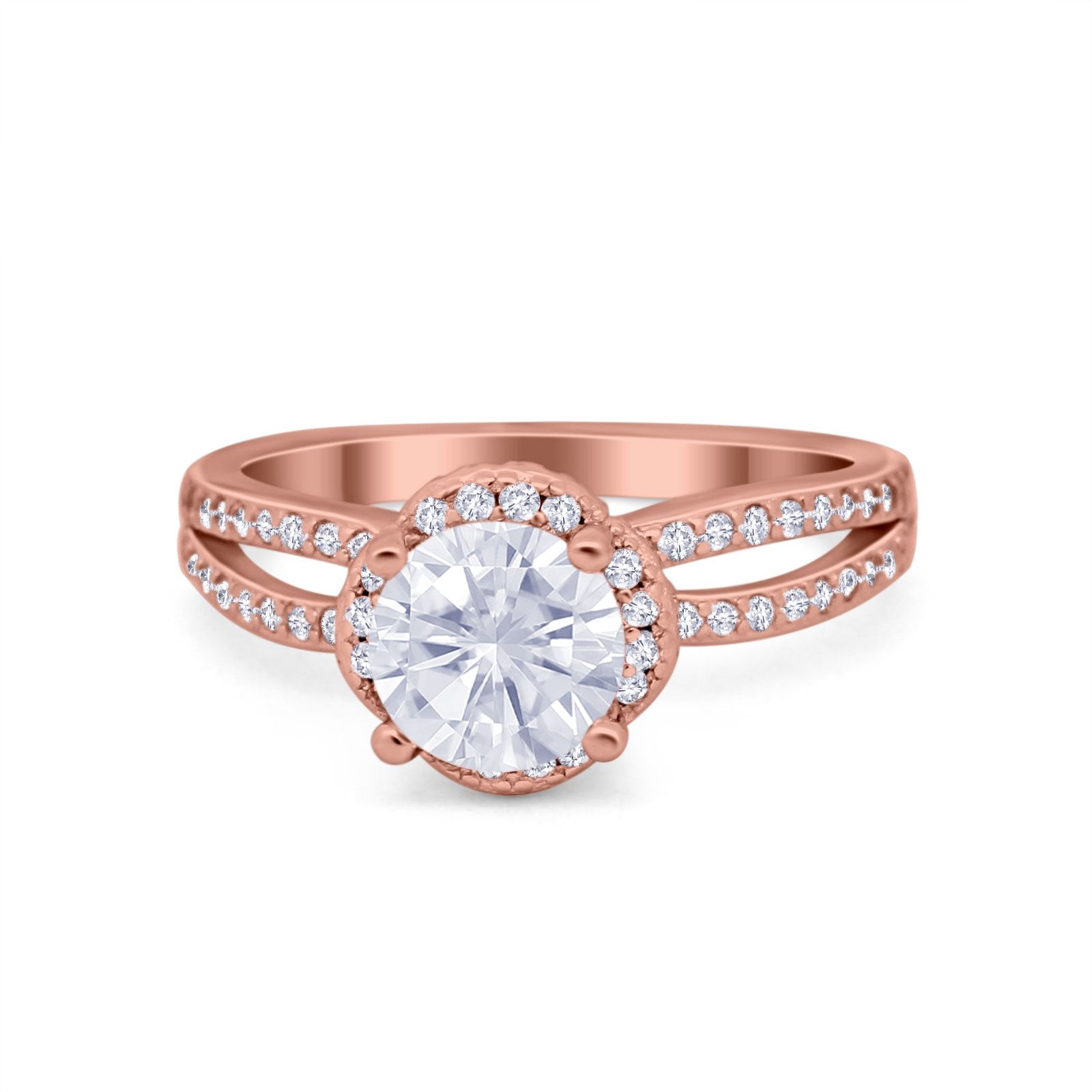 Halo Art Deco Wedding Ring Round Simulated Cubic Zirconia 925 Sterling Silver