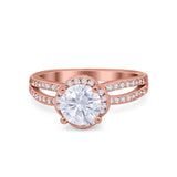 Halo Art Deco Wedding Ring Round Simulated Cubic Zirconia 925 Sterling Silver