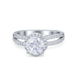 Halo Art Deco Wedding Ring Round Simulated Cubic Zirconia 925 Sterling Silver