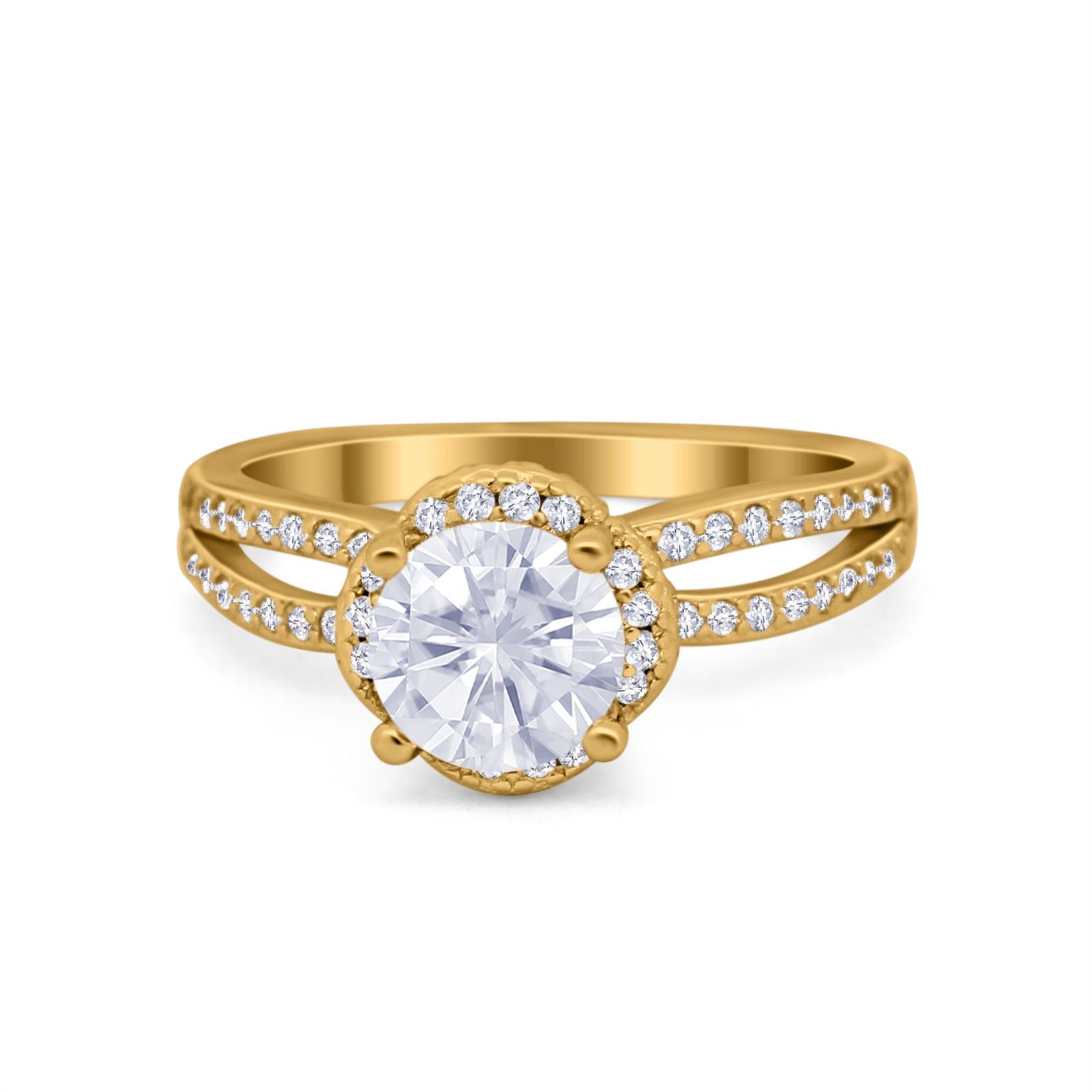 Halo Art Deco Wedding Ring Round Simulated Cubic Zirconia 925 Sterling Silver