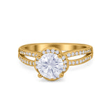 Halo Art Deco Wedding Ring Round Simulated Cubic Zirconia 925 Sterling Silver