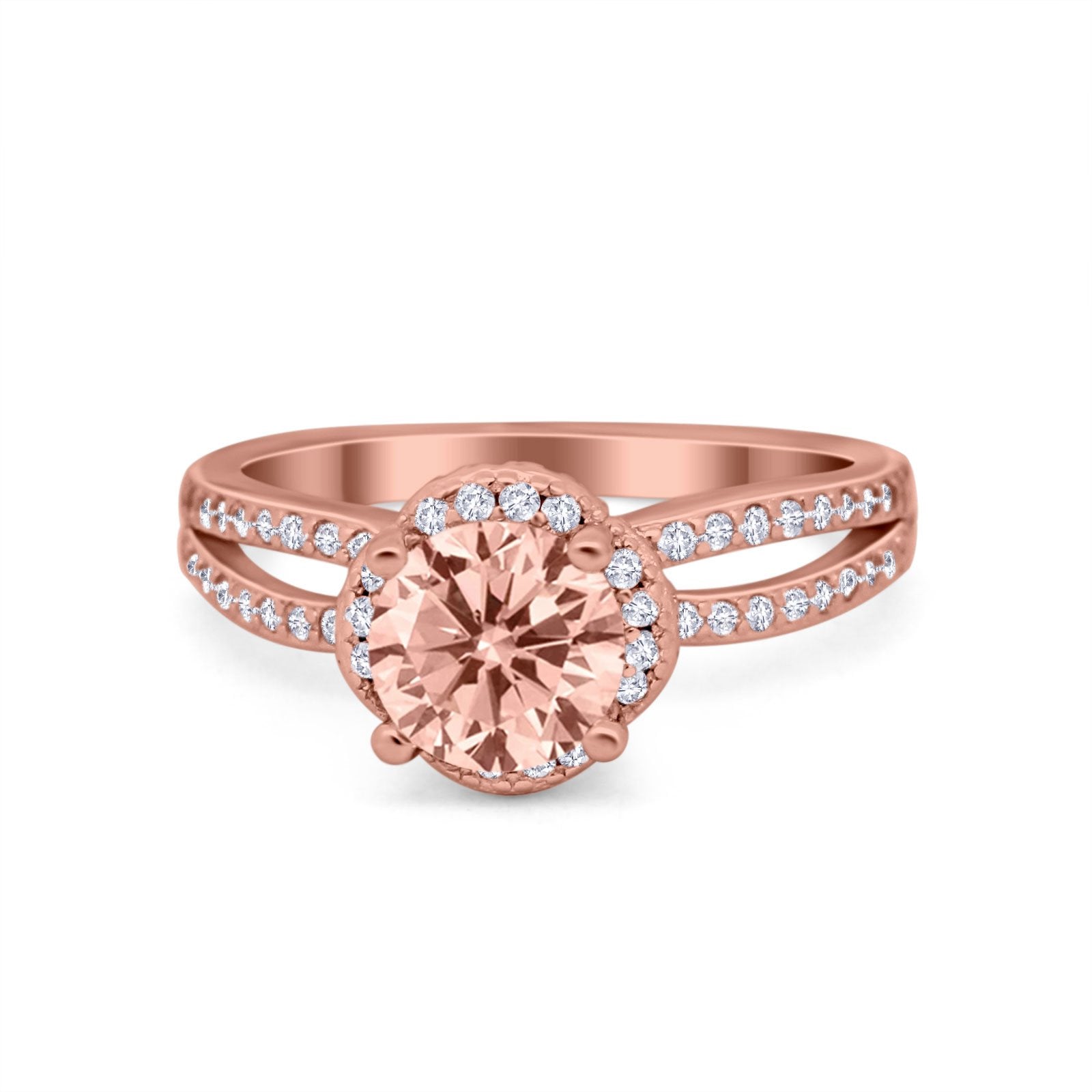 Halo Art Deco Wedding Ring Round Simulated Cubic Zirconia 925 Sterling Silver