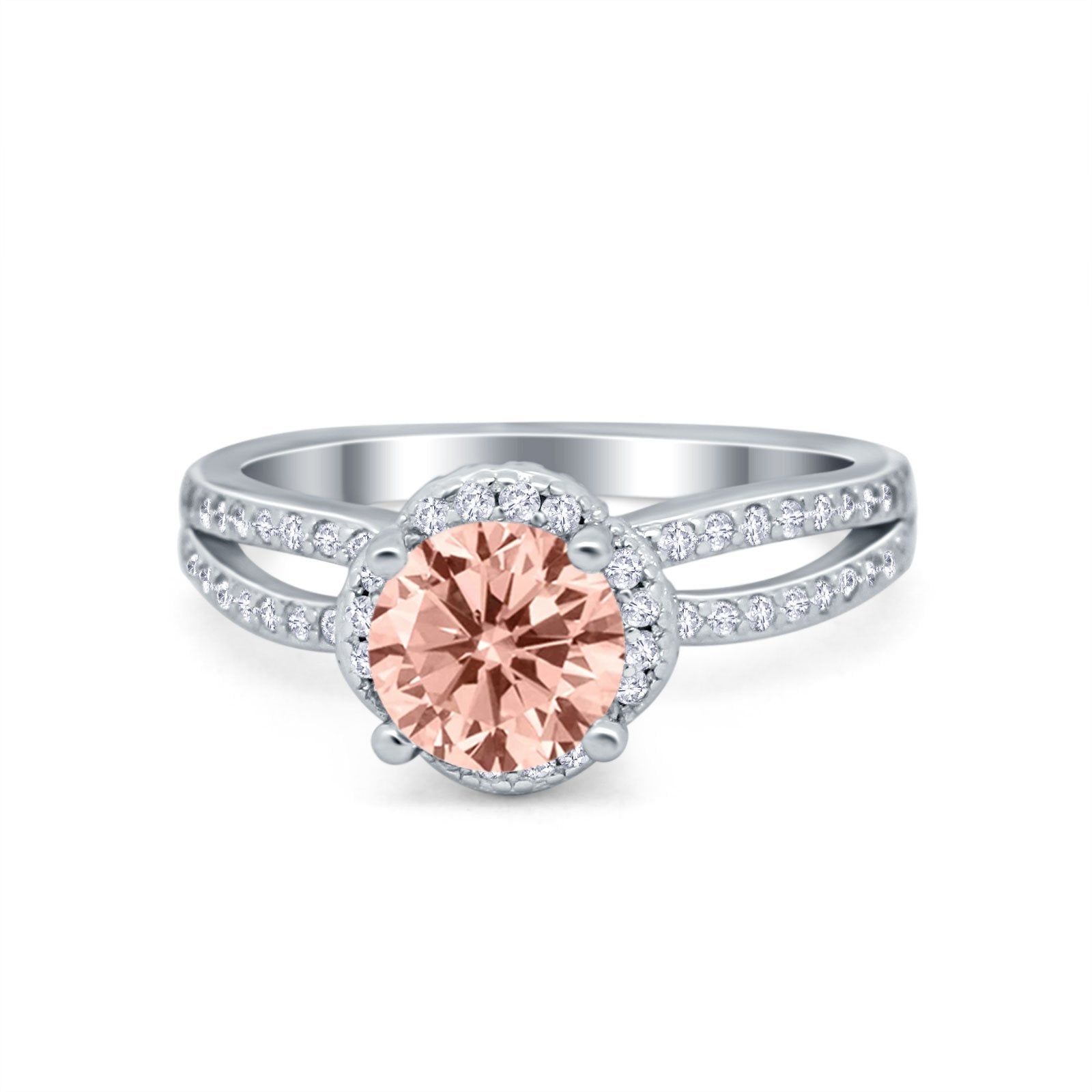 Halo Art Deco Wedding Ring Round Simulated Cubic Zirconia 925 Sterling Silver