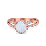 Halo Art Deco Wedding Ring Round Simulated Cubic Zirconia 925 Sterling Silver