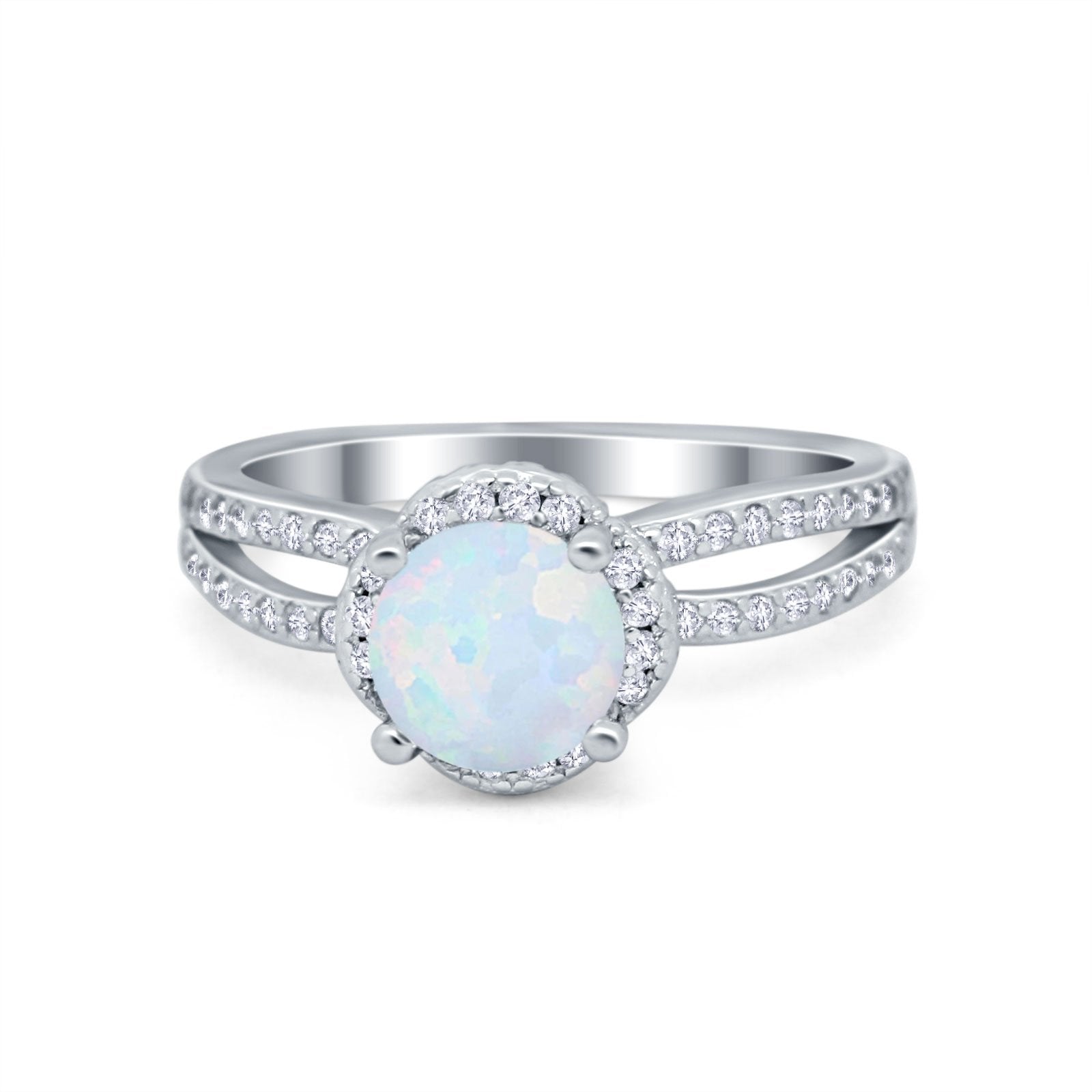 Halo Art Deco Wedding Ring Round Simulated Cubic Zirconia 925 Sterling Silver