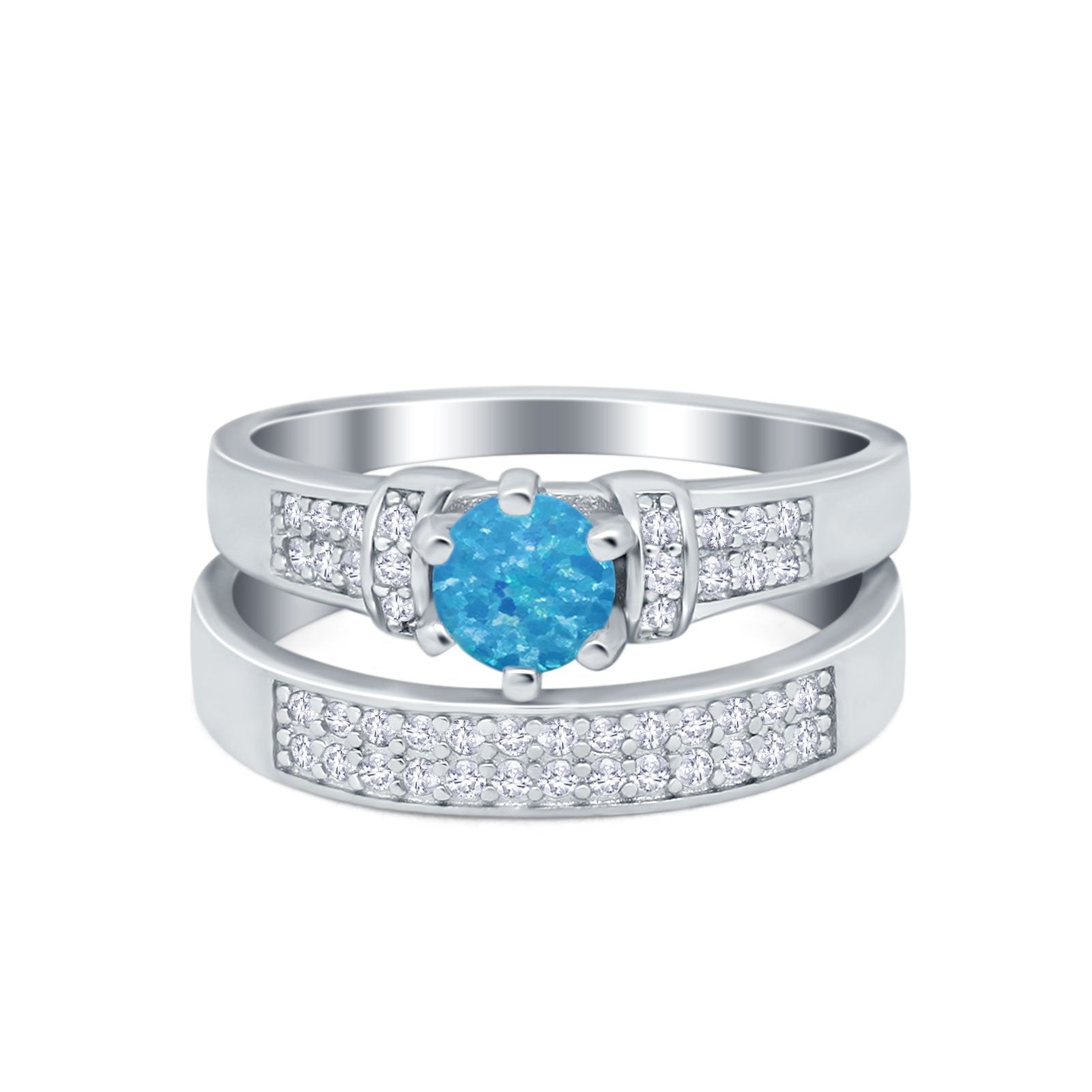 Two Piece Bridal Set Wedding Simulated Cubic Zirconia Ring 925 Sterling Silver