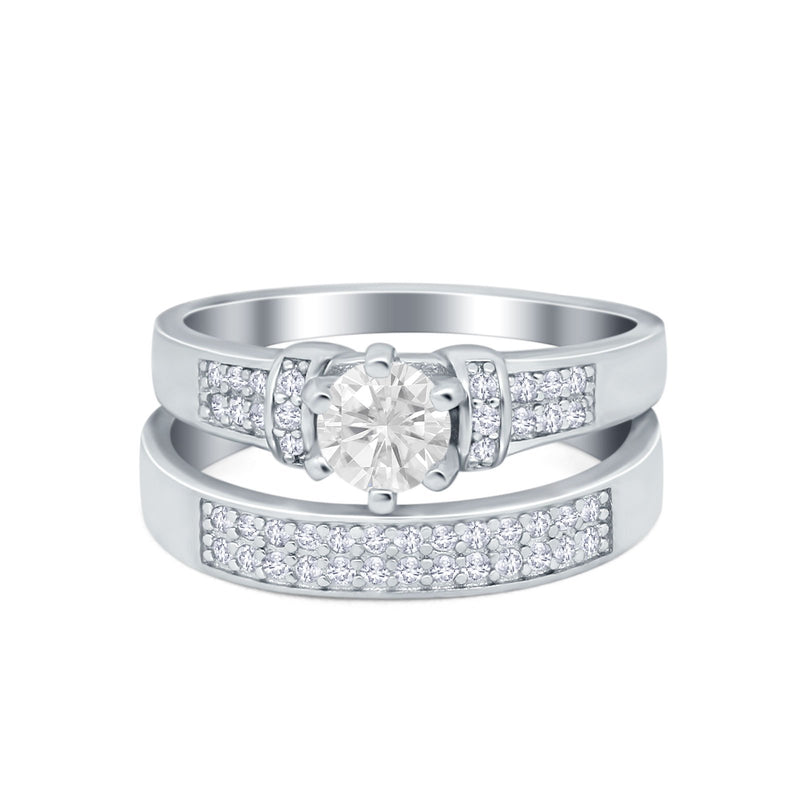 Two Piece Bridal Set Wedding Simulated Cubic Zirconia Ring 925 Sterling Silver