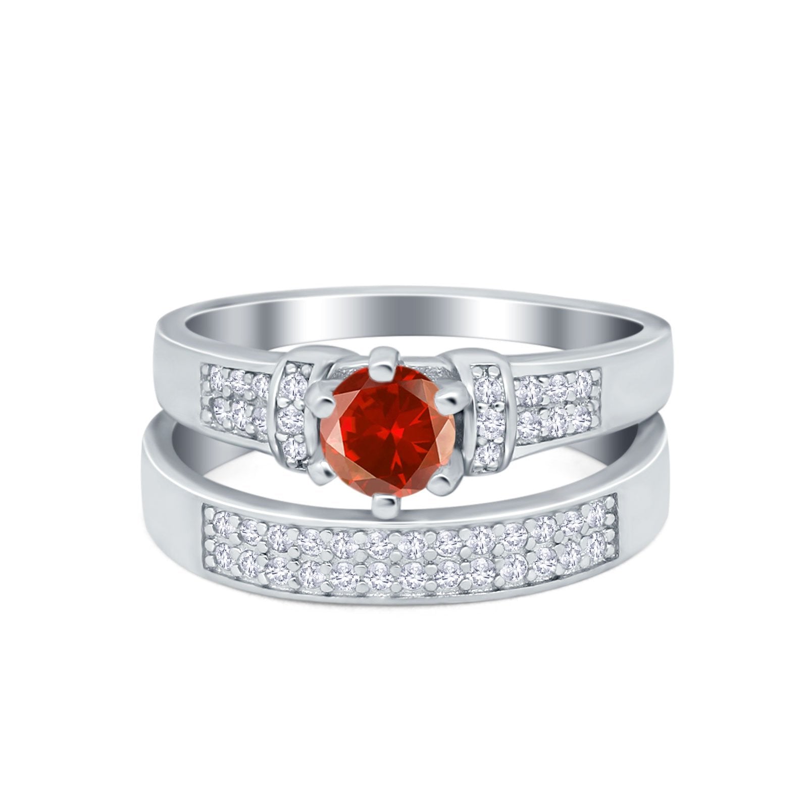 Two Piece Bridal Set Wedding Simulated Cubic Zirconia Ring 925 Sterling Silver