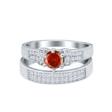 Two Piece Bridal Set Wedding Simulated Cubic Zirconia Ring 925 Sterling Silver