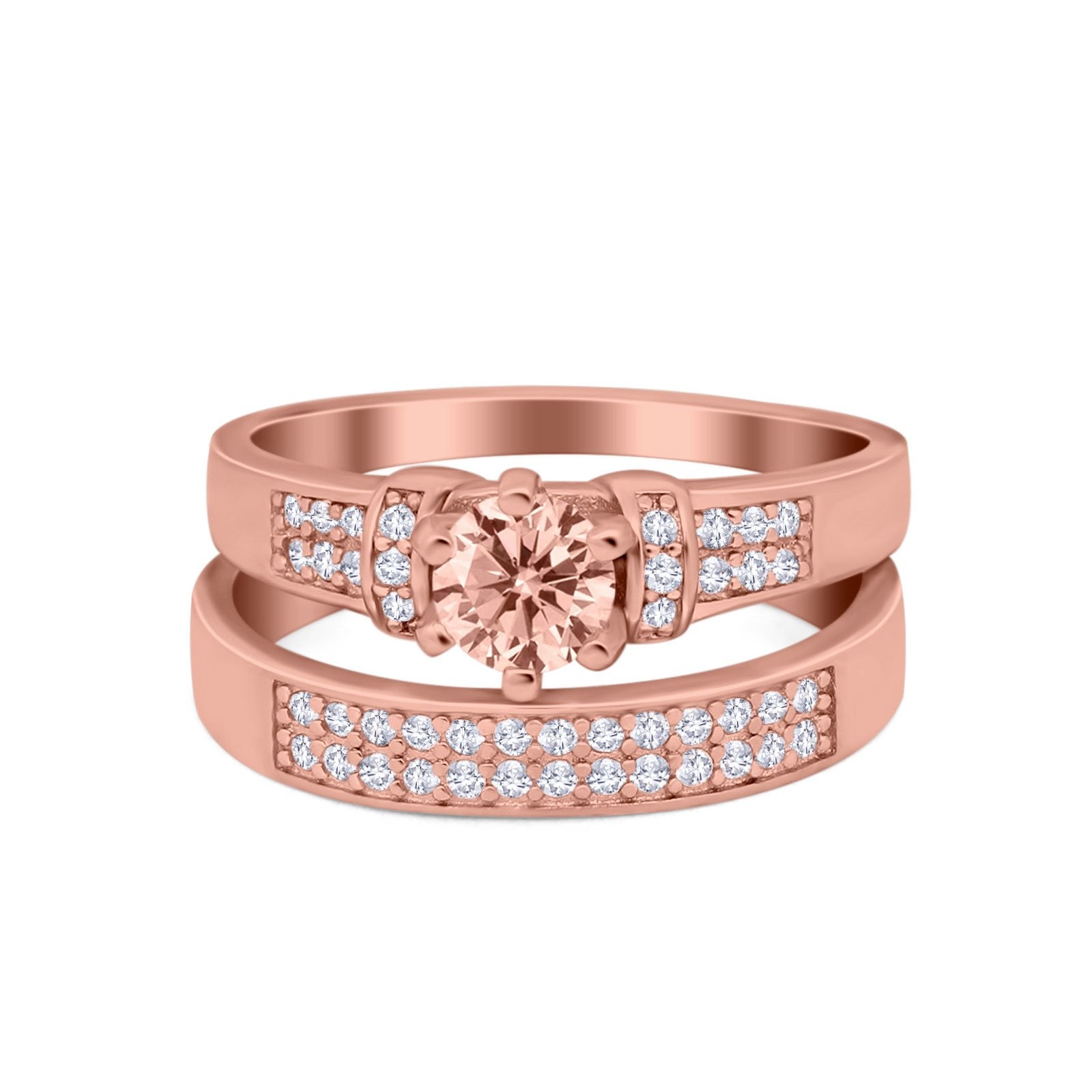 Two Piece Bridal Set Wedding Simulated Cubic Zirconia Ring 925 Sterling Silver