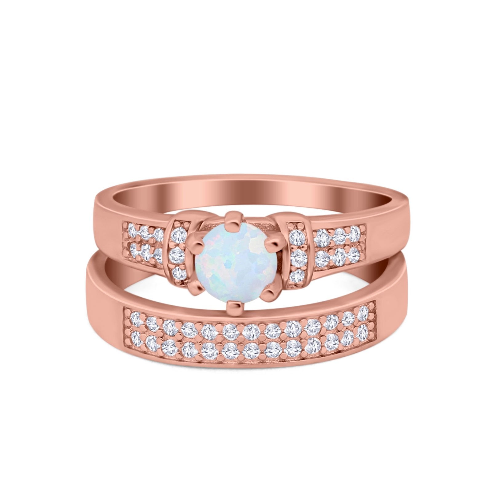 Two Piece Bridal Set Wedding Simulated Cubic Zirconia Ring 925 Sterling Silver