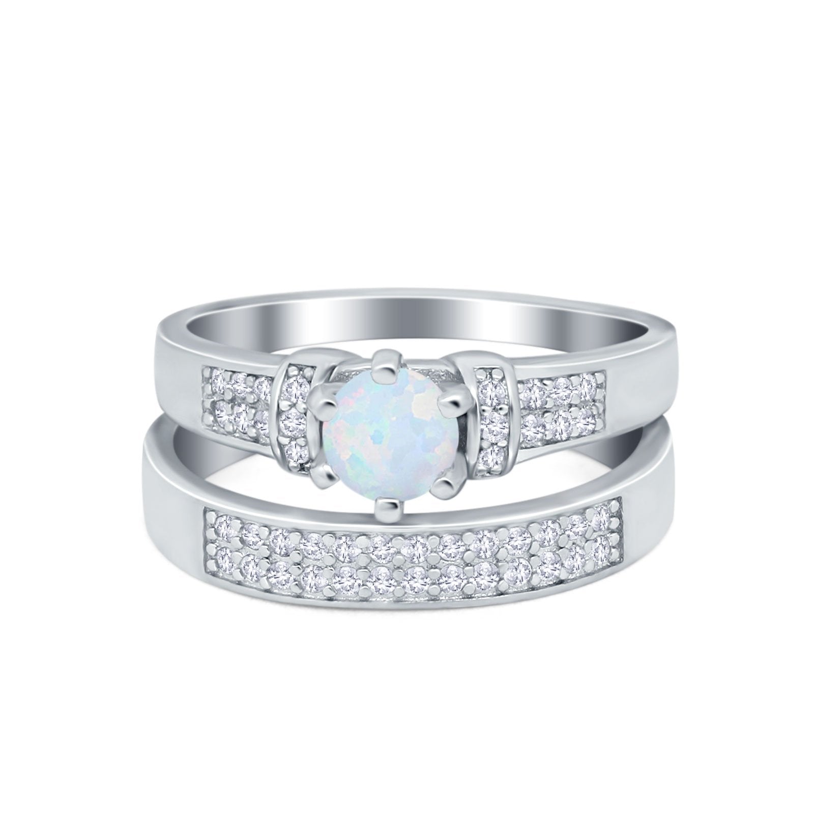 Two Piece Bridal Set Wedding Simulated Cubic Zirconia Ring 925 Sterling Silver