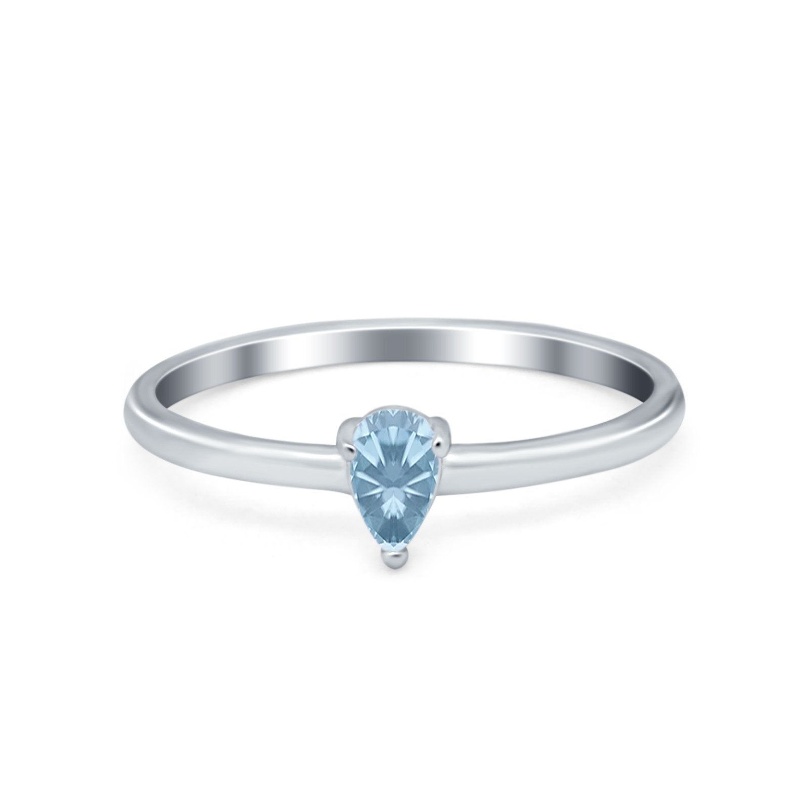 Petite Dainty Teardrop Wedding Ring Simulated Cubic Zirconia 925 Sterling Silver