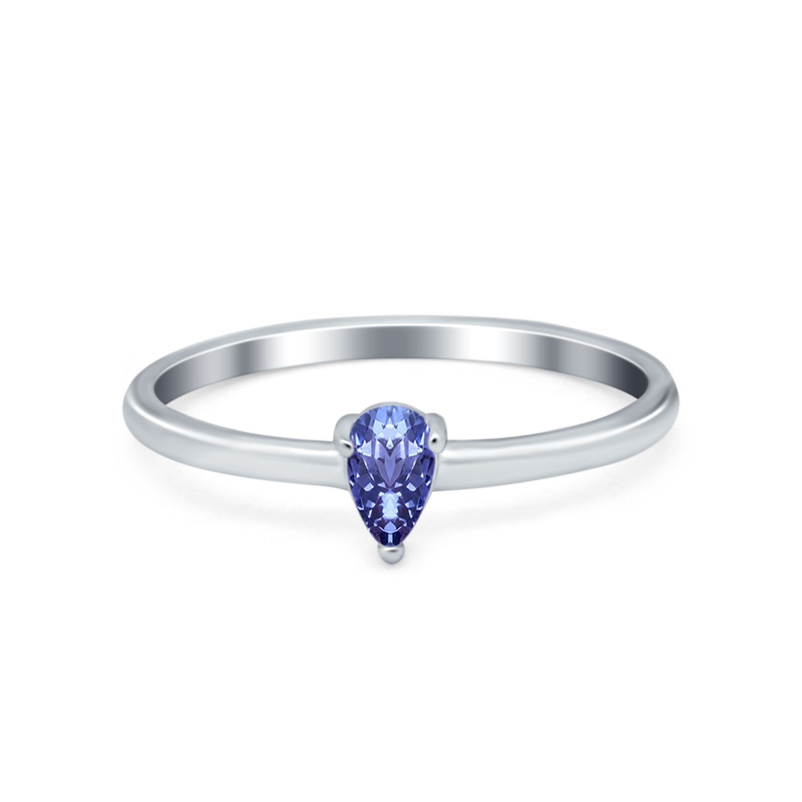 Petite Dainty Teardrop Wedding Ring Simulated Cubic Zirconia 925 Sterling Silver