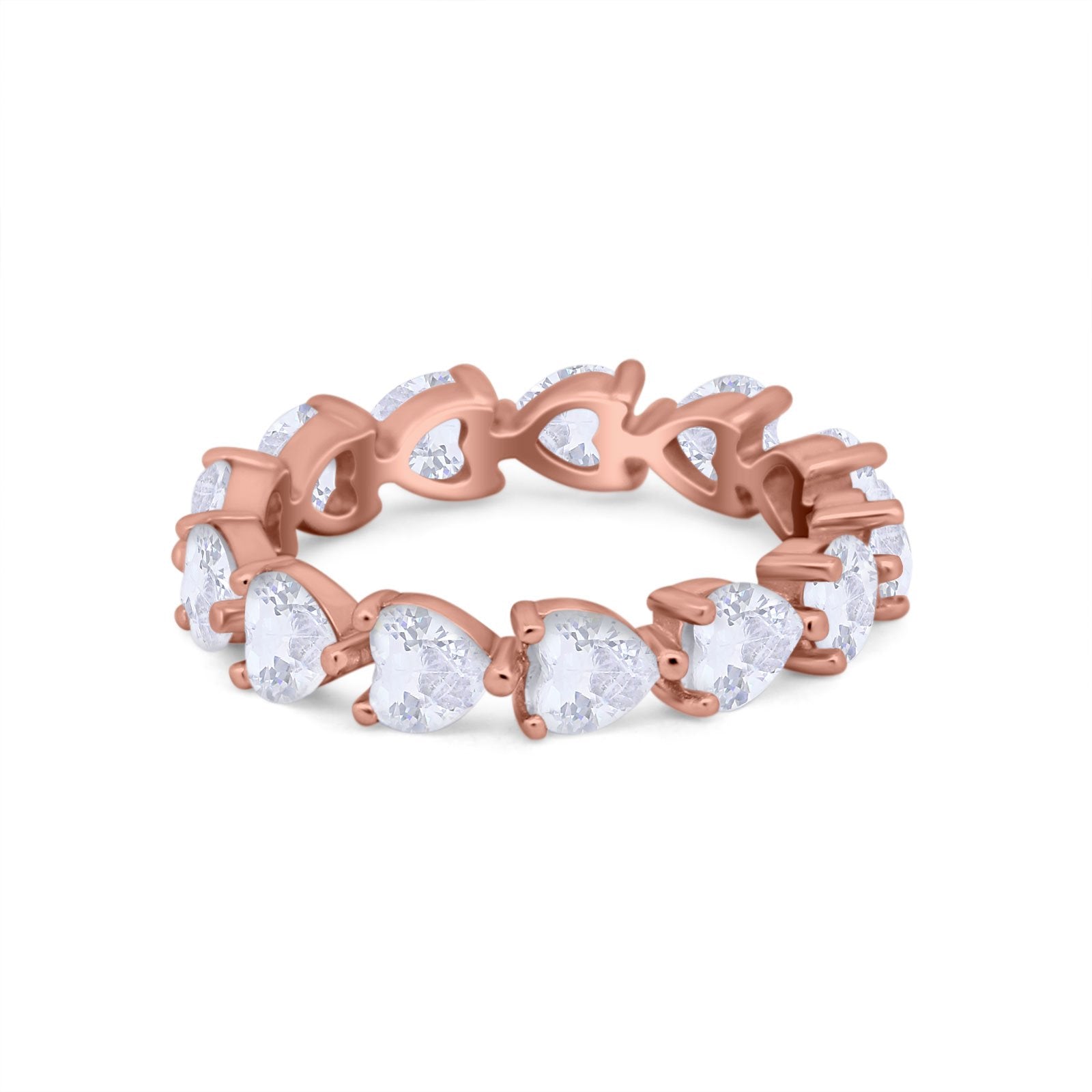 Eternity Stackable Wedding Bridal Ring Heart Simulated CZ 925 Sterling Silver