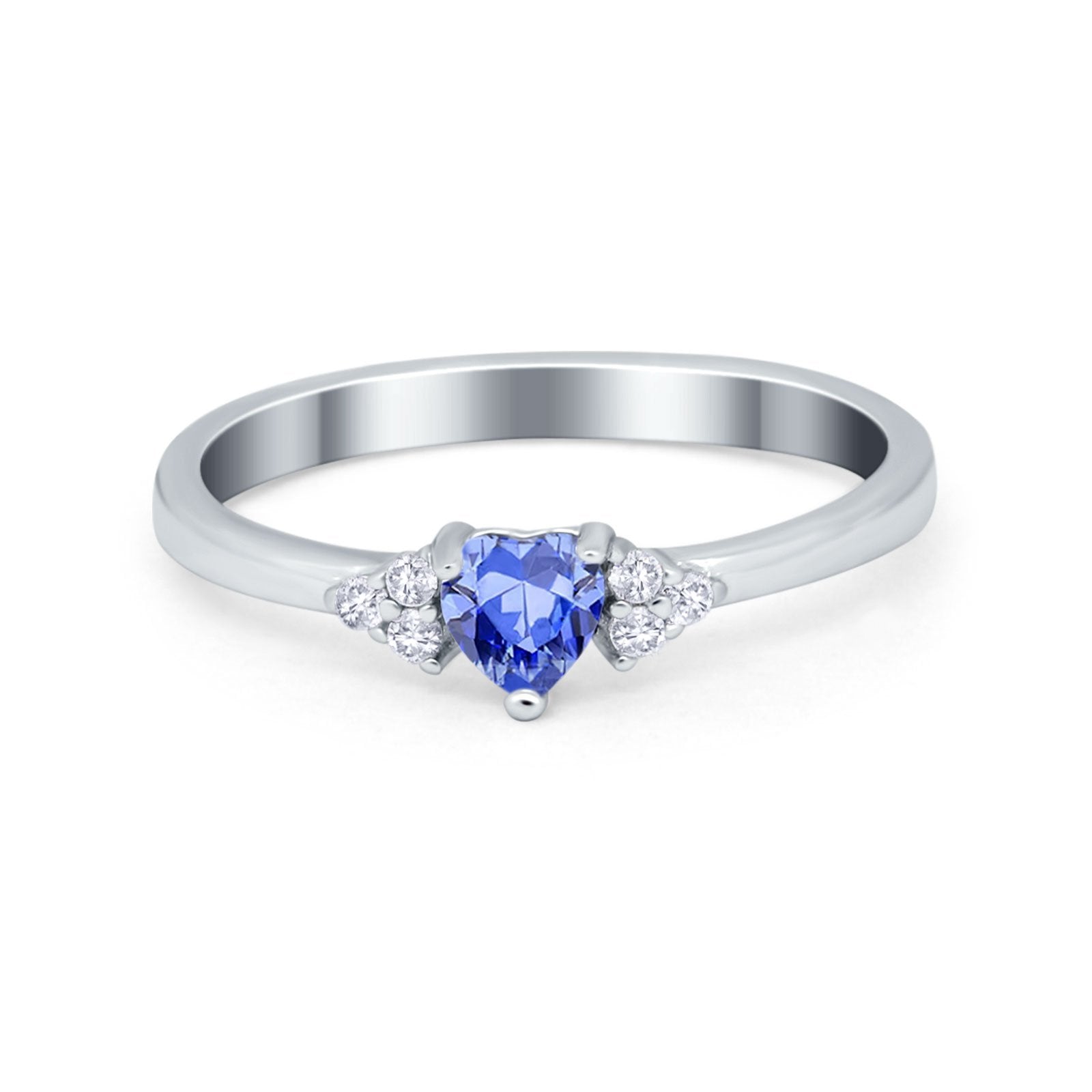 Engagement Heart Promise Ring Round Simulated Cubic Zirconia 925 Sterling Silver