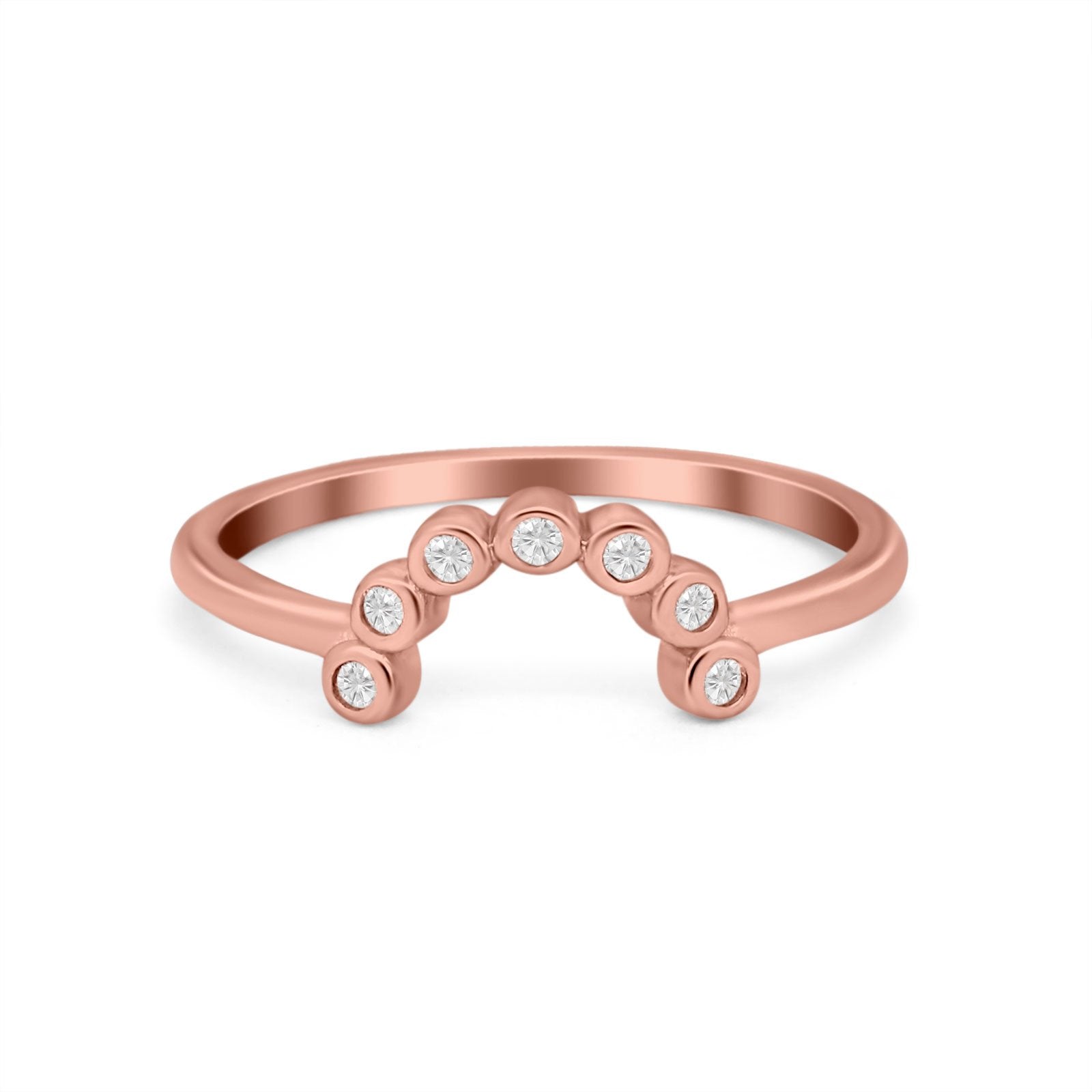 Curved Thumb Ring Eternity Wedding Band Round Simulated CZ 925 Sterling Silver