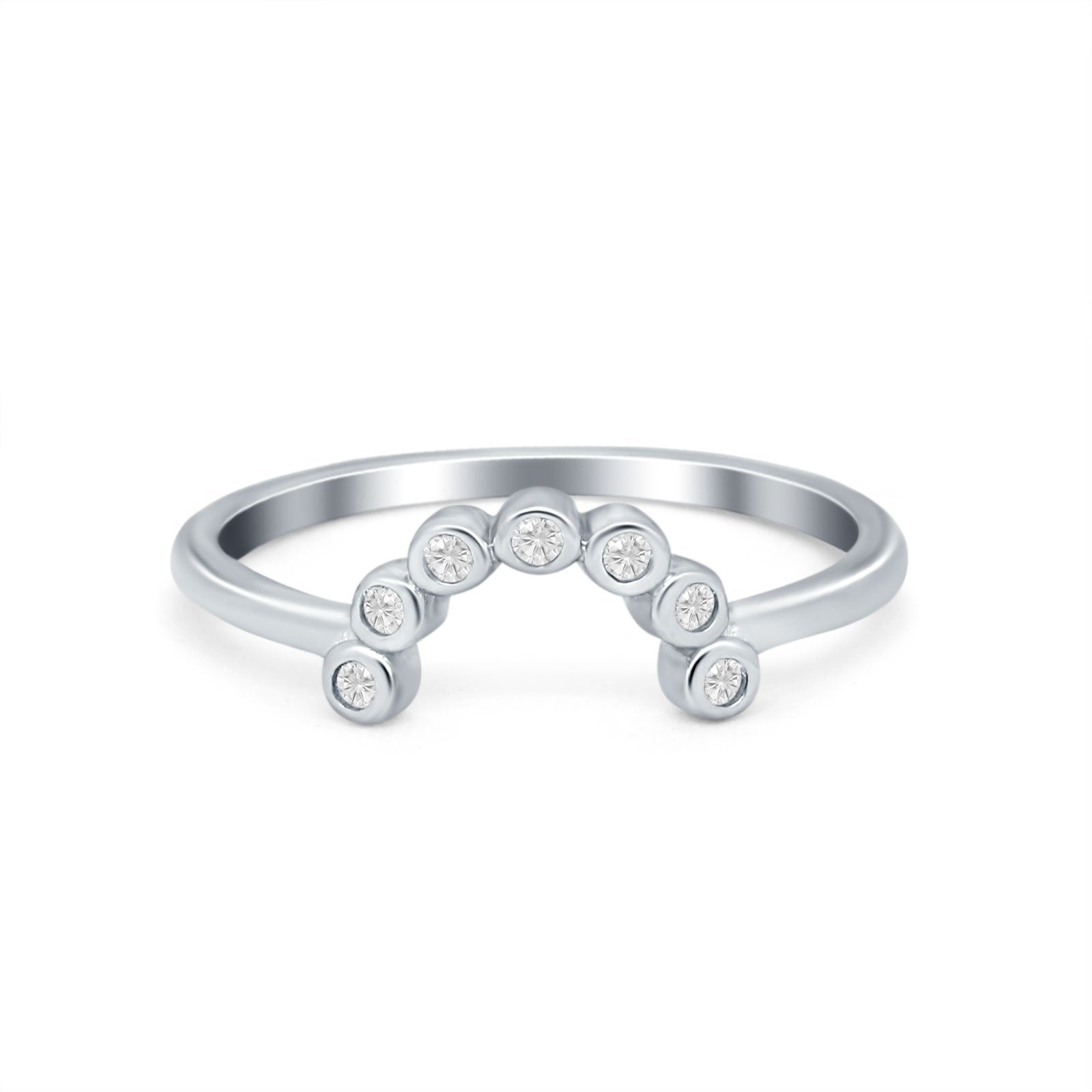 Curved Thumb Ring Eternity Wedding Band Round Simulated CZ 925 Sterling Silver