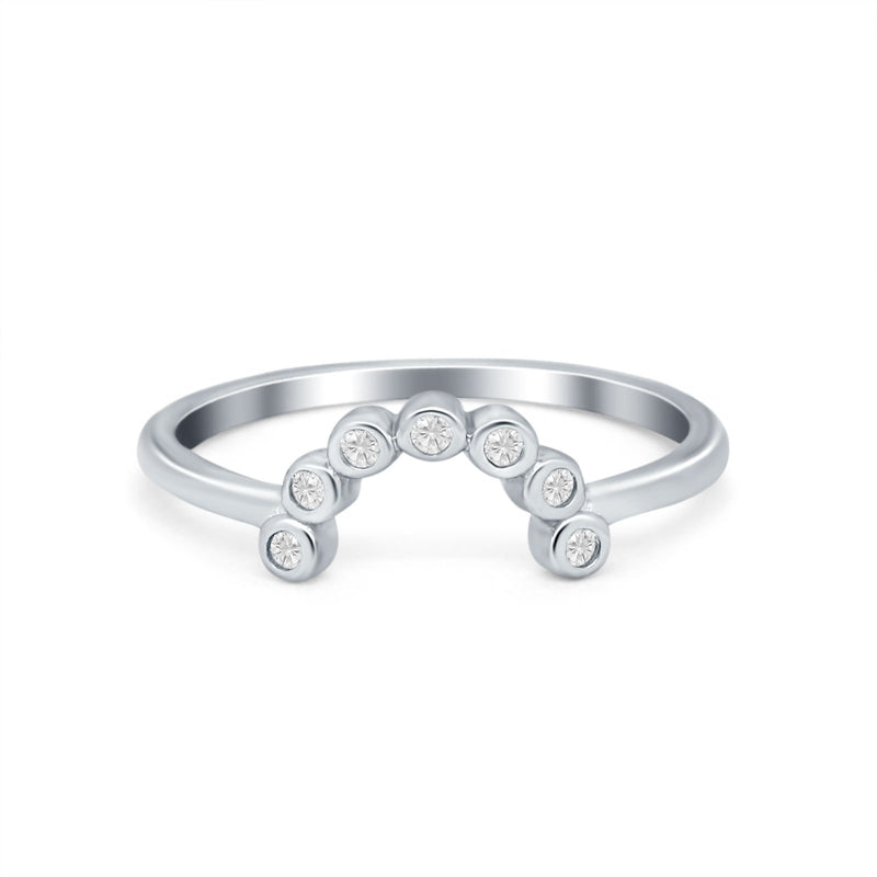 Curved Thumb Ring Eternity Wedding Band Round Simulated CZ 925 Sterling Silver