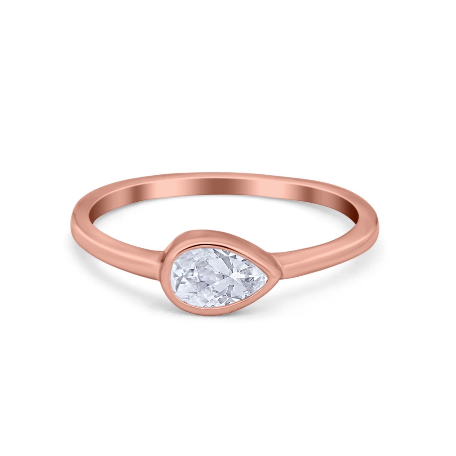 Pear Solitaire Wedding Ring Bezel Simulated Cubic Zirconia 925 Sterling Silver
