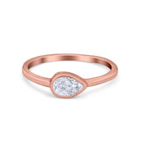 Pear Solitaire Wedding Ring Bezel Simulated Cubic Zirconia 925 Sterling Silver