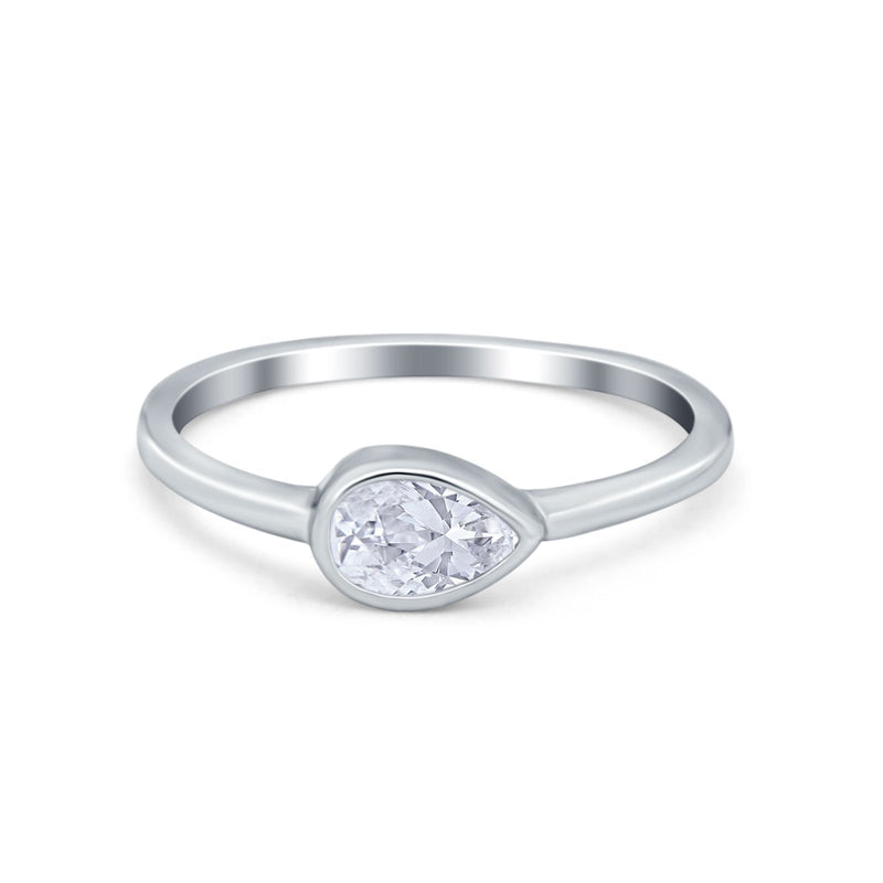 Pear Solitaire Wedding Ring Bezel Simulated Cubic Zirconia 925 Sterling Silver