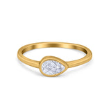 Pear Solitaire Wedding Ring Bezel Simulated Cubic Zirconia 925 Sterling Silver