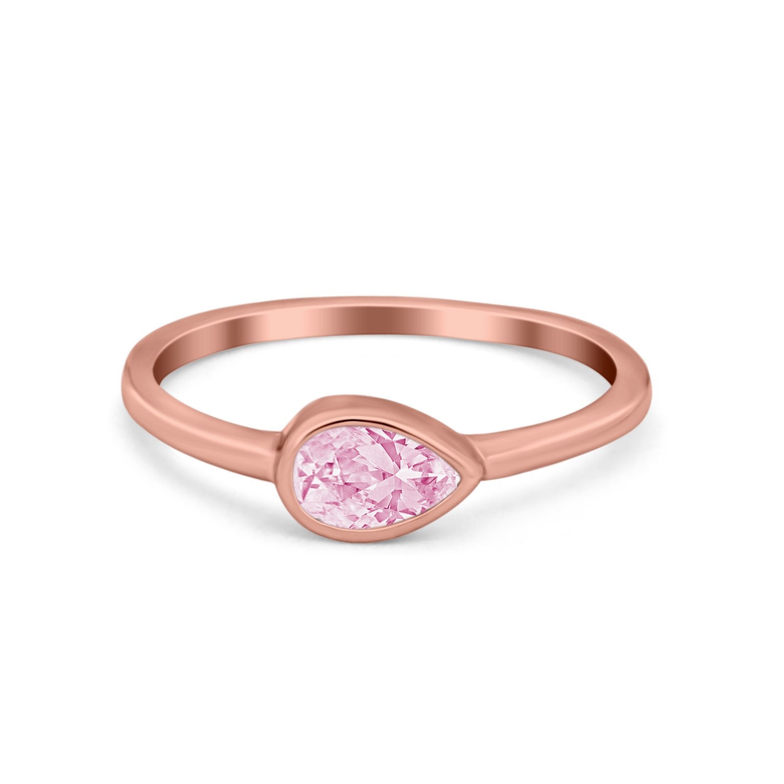 Pear Solitaire Wedding Ring Bezel Simulated Cubic Zirconia 925 Sterling Silver