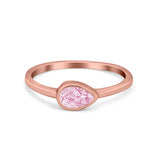 Pear Solitaire Wedding Ring Bezel Simulated Cubic Zirconia 925 Sterling Silver