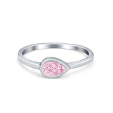 Pear Solitaire Wedding Ring Bezel Simulated Cubic Zirconia 925 Sterling Silver