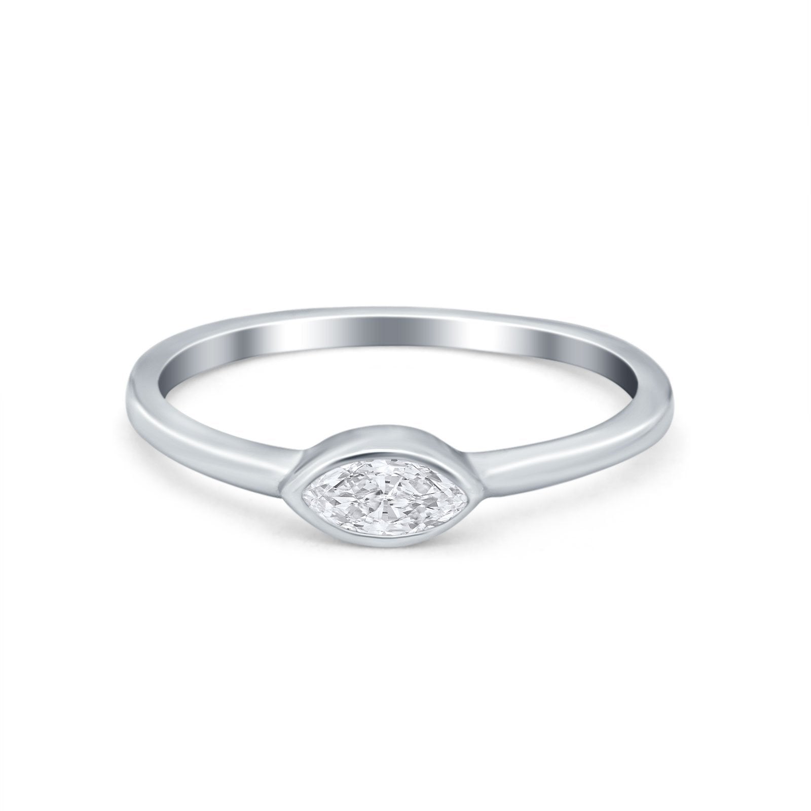 Petite Dainty Wedding Ring Simulated Marquise Cubic Zirconia 925 Sterling Silver