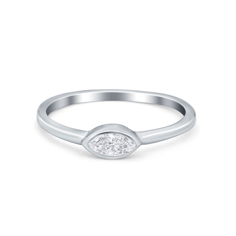 Petite Dainty Wedding Ring Simulated Marquise Cubic Zirconia 925 Sterling Silver