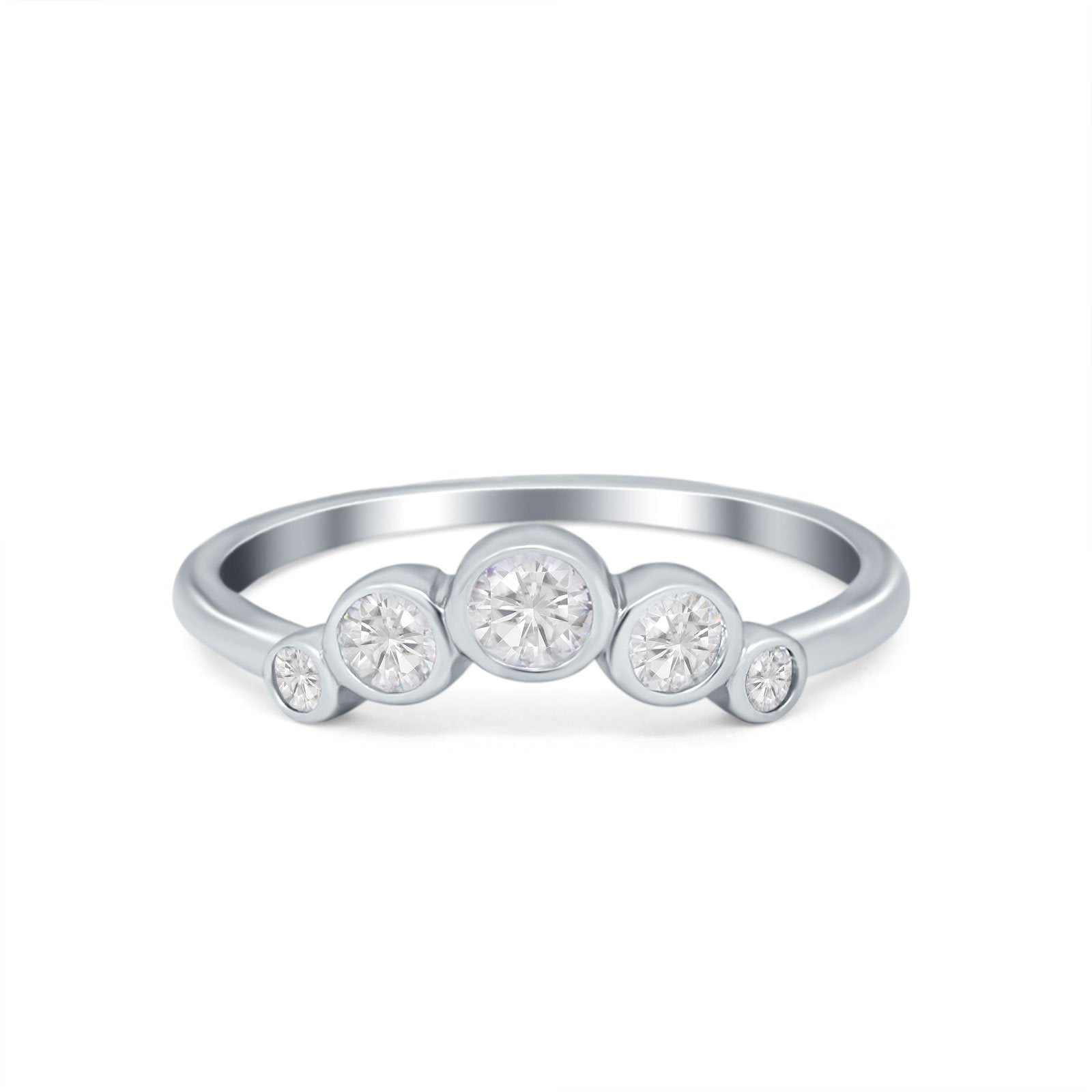 Curved Thumb Ring Wedding Round Bezel Eternity Simulated CZ 925 Sterling Silver