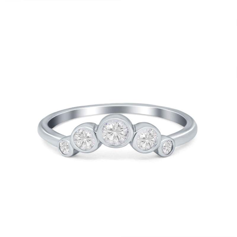 Curved Thumb Ring Wedding Round Bezel Eternity Simulated CZ 925 Sterling Silver