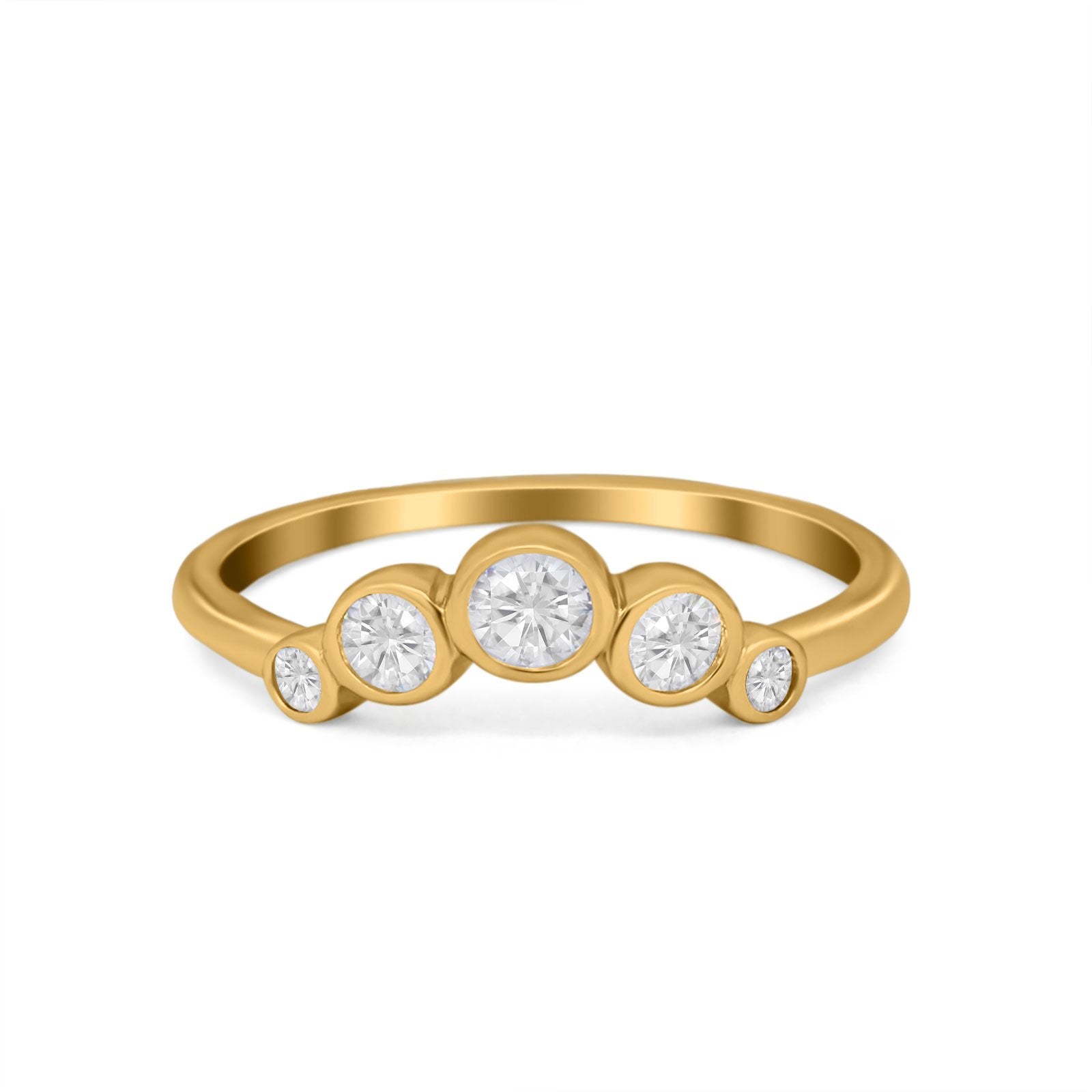 Curved Thumb Ring Wedding Round Bezel Eternity Simulated CZ 925 Sterling Silver