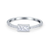 Accent Ring Emerald Cut Round Simulated Cubic Zirconia 925 Sterling Silver