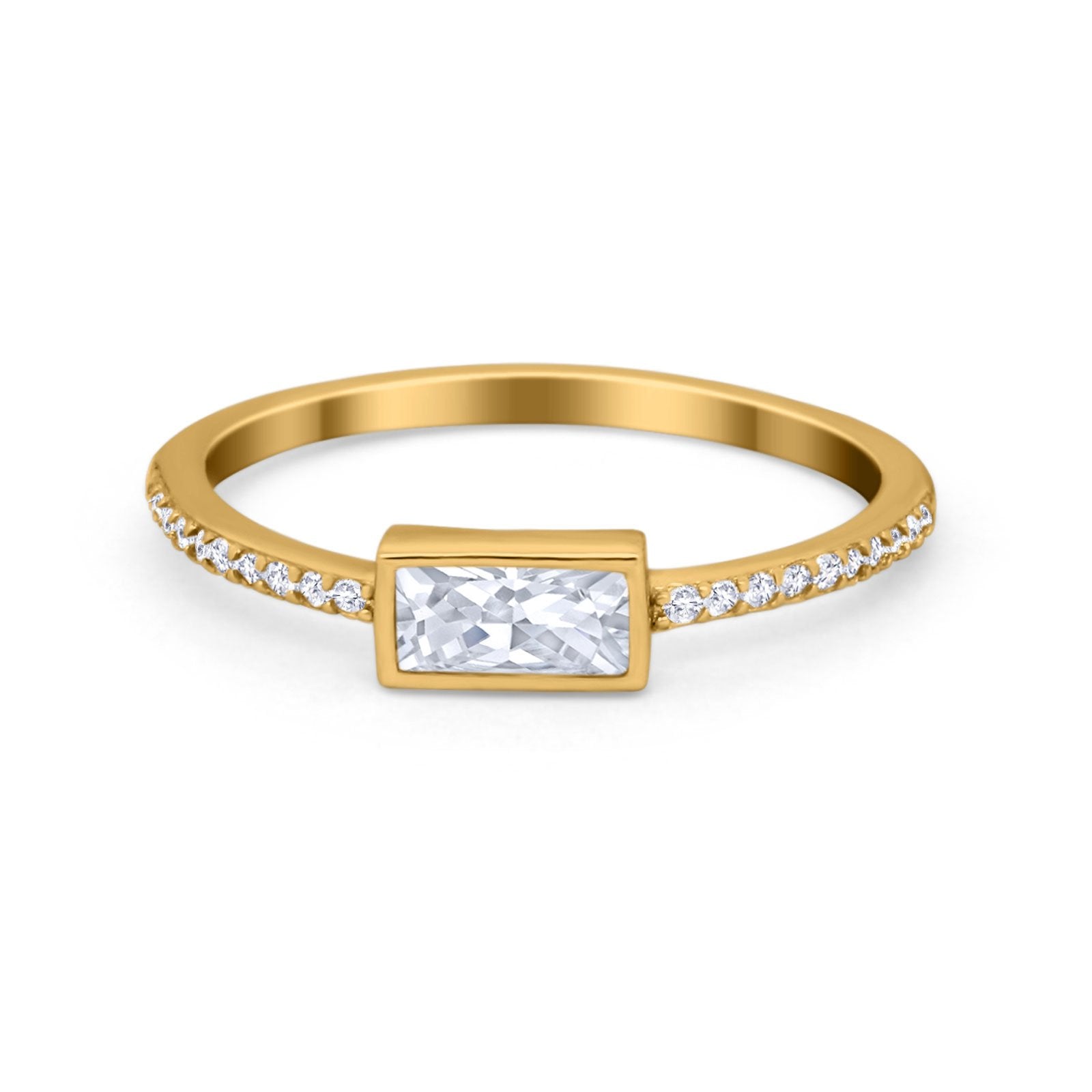 Accent Ring Emerald Cut Round Simulated Cubic Zirconia 925 Sterling Silver