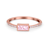 Accent Ring Emerald Cut Round Simulated Cubic Zirconia 925 Sterling Silver