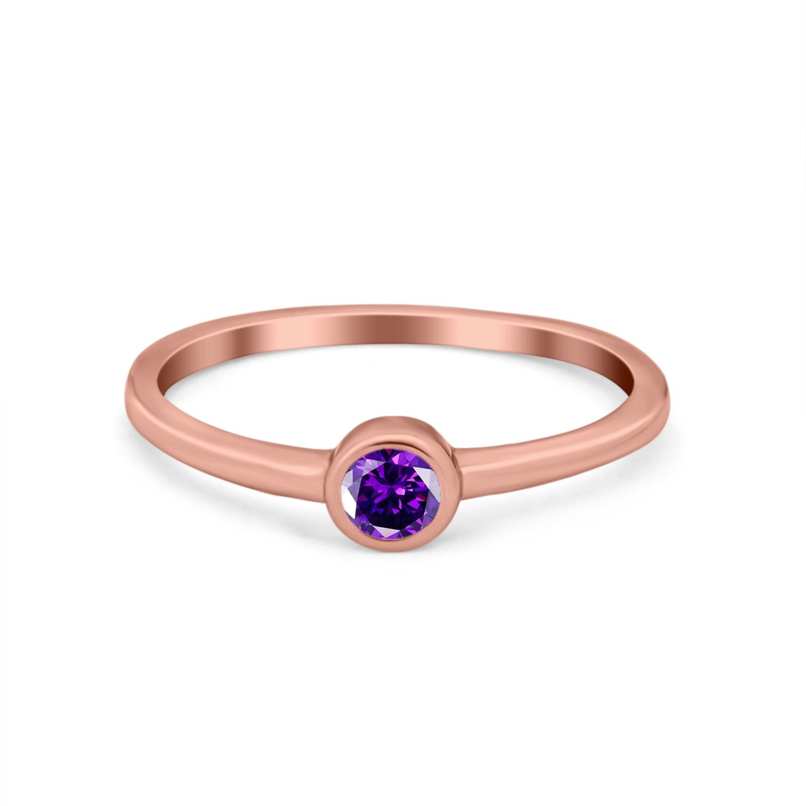 Petite Dainty Wedding Ring Bezel Simulated Cubic Zirconia 925 Sterling Silver