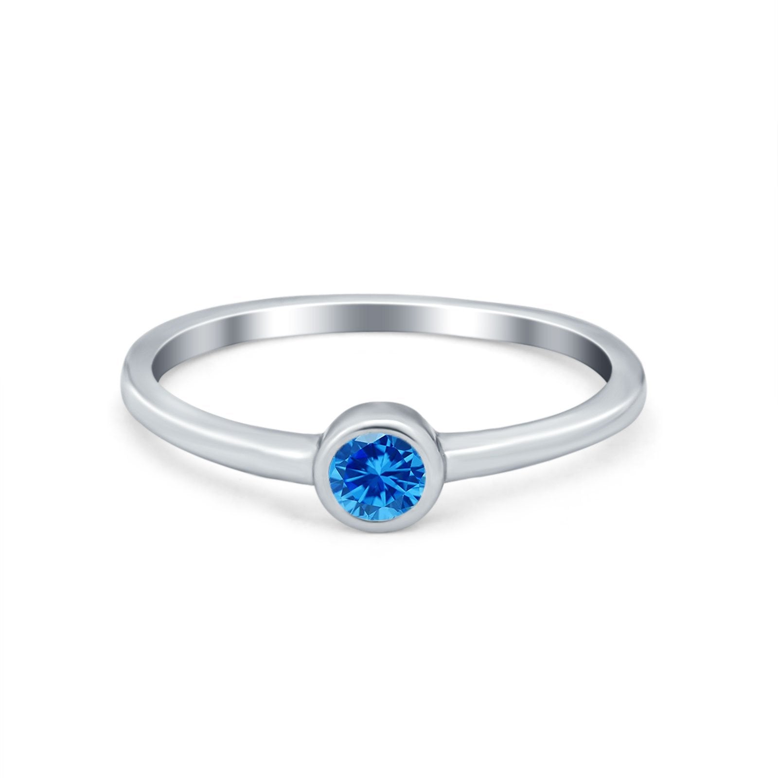 Petite Dainty Wedding Ring Bezel Simulated Cubic Zirconia 925 Sterling Silver