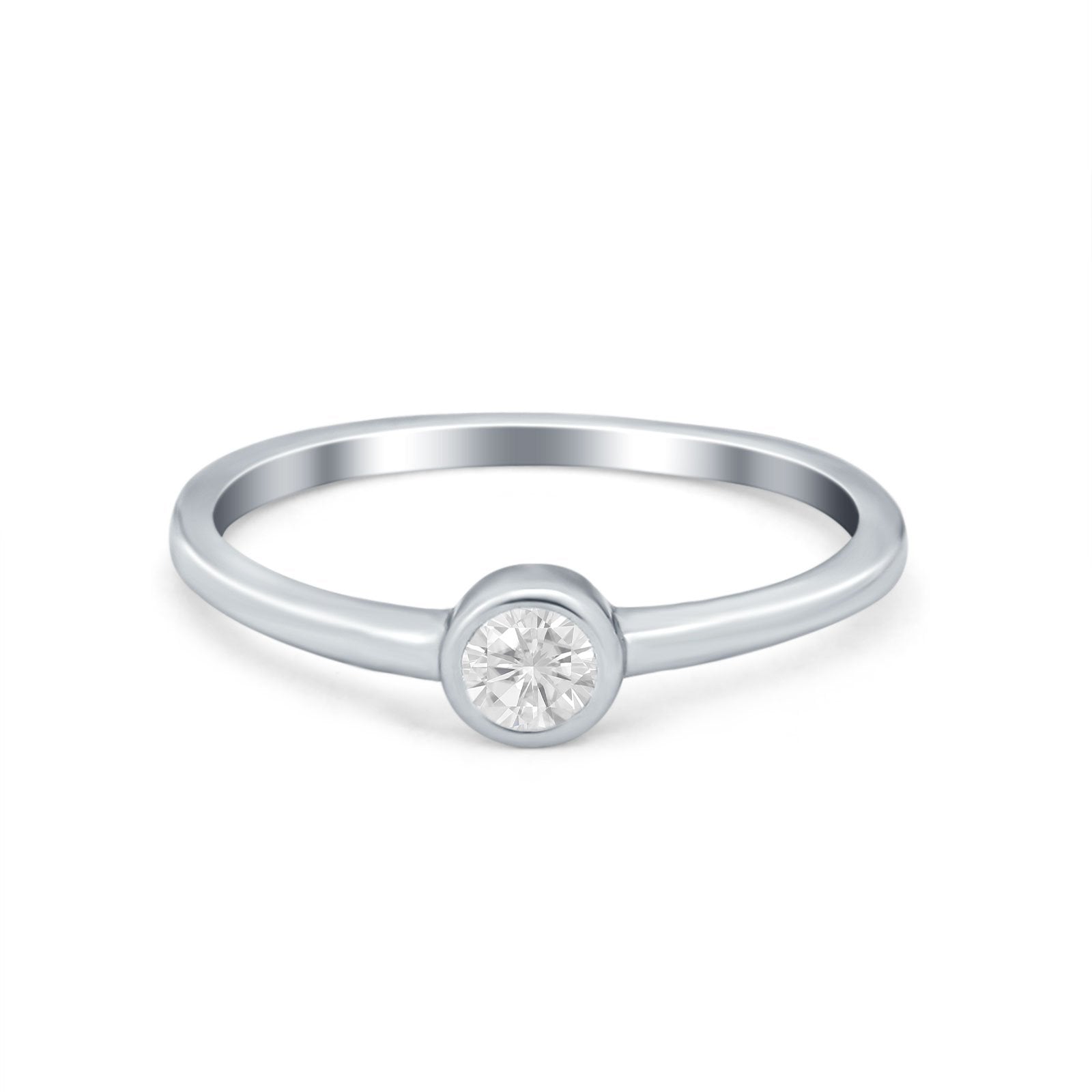 Petite Dainty Wedding Ring Bezel Simulated Cubic Zirconia 925 Sterling Silver