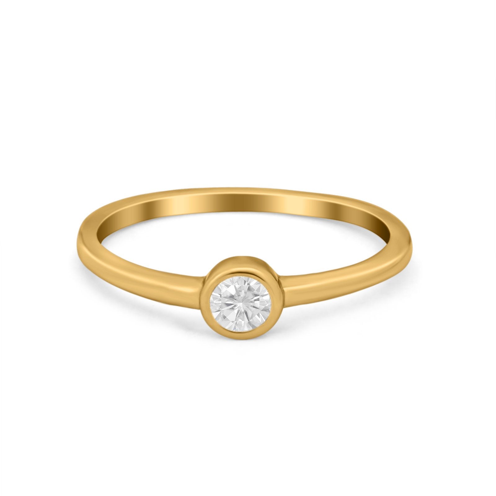 Petite Dainty Wedding Ring Bezel Simulated Cubic Zirconia 925 Sterling Silver