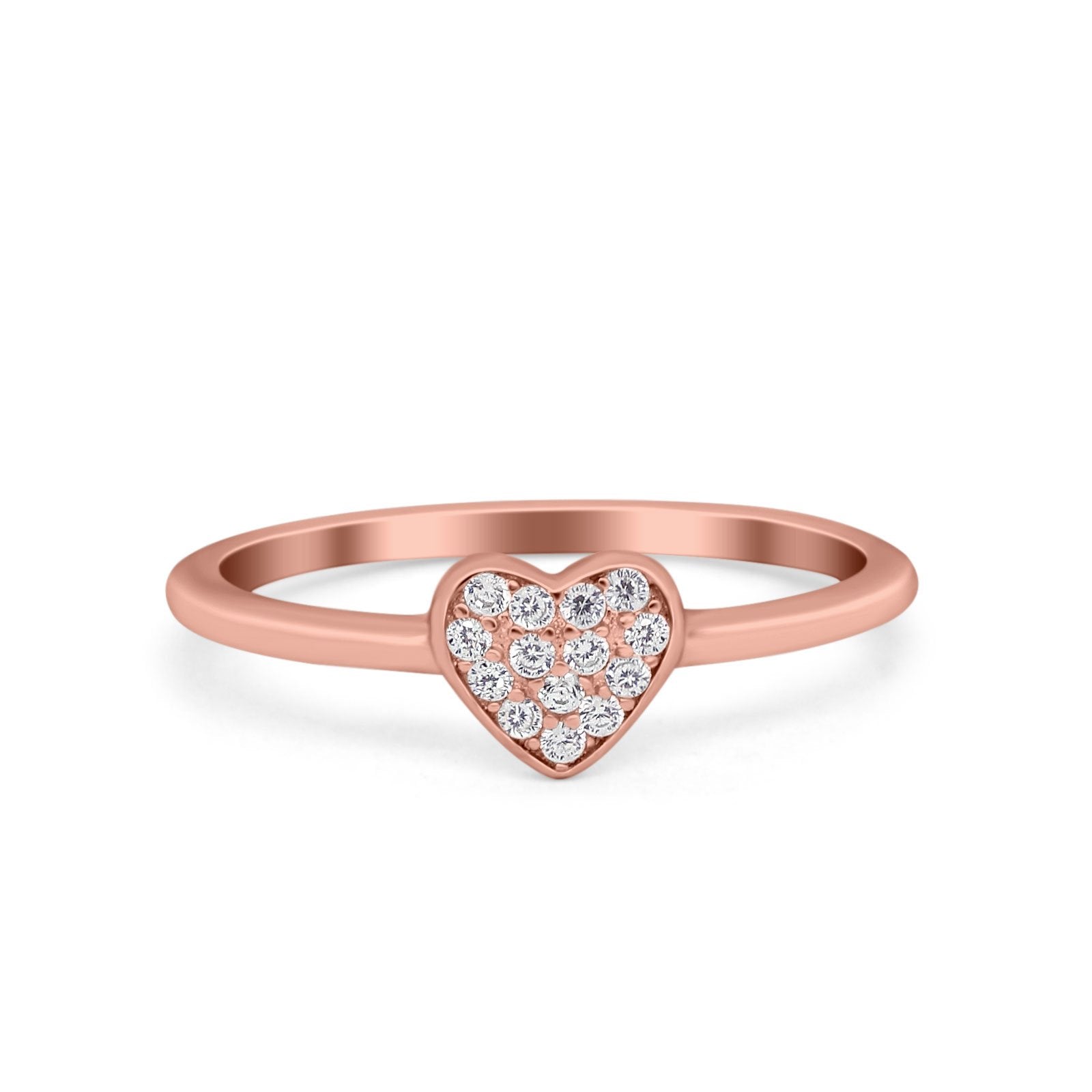 Heart Promise Ring Pave Round Simulated Cubic Zirconia 925 Sterling Silver