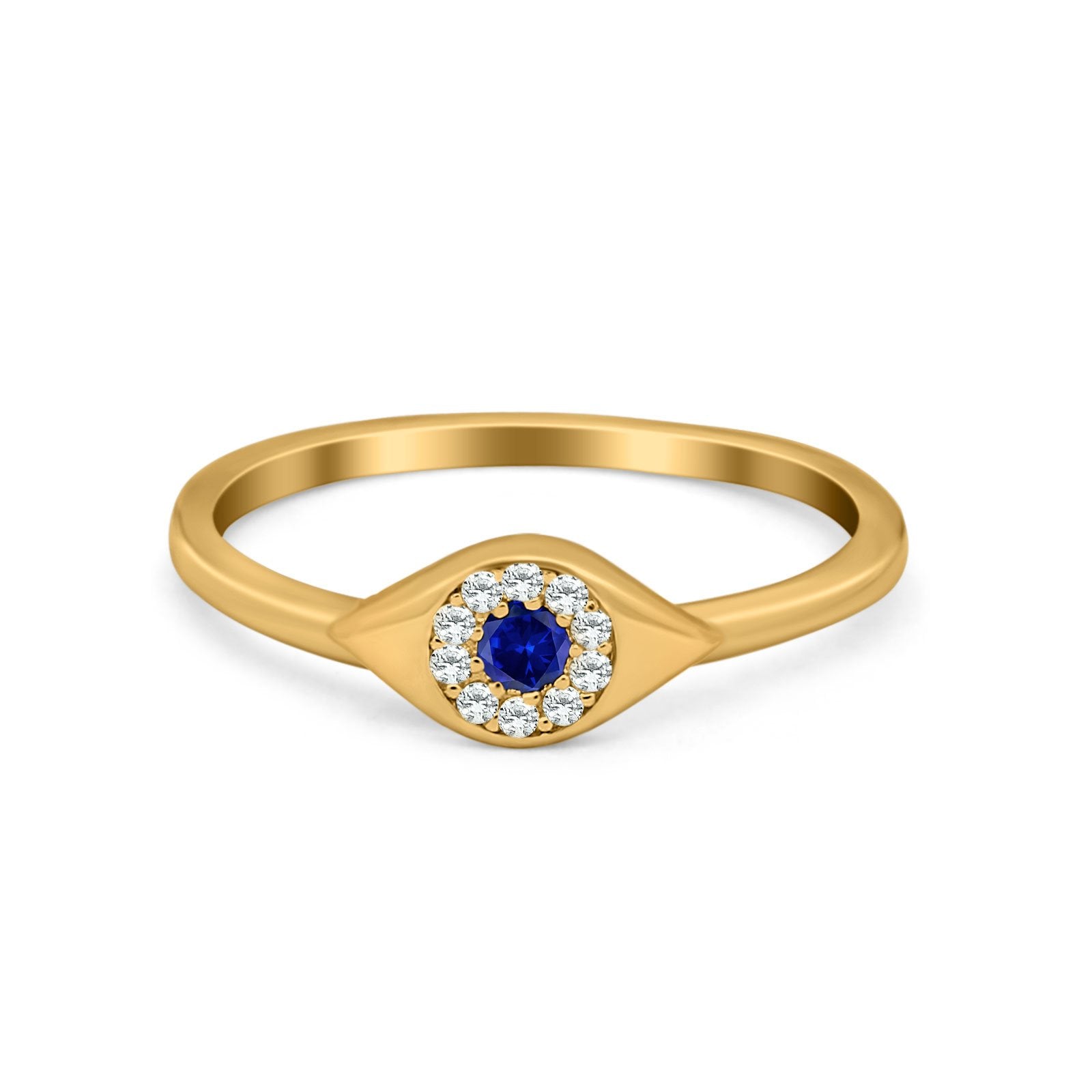 Evil Eye Ring Round Simulated Blue Sapphire Cubic Zirconia 925 Sterling Silver